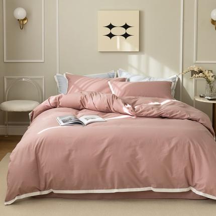 ins简约全棉水洗棉嵌边四件套少女心被套纯棉床单床上用品