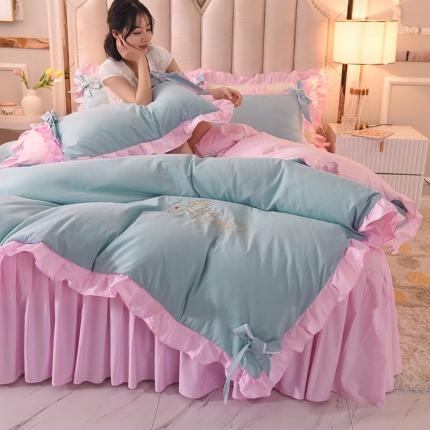 91家纺网 家纺一手货源 找家纺 (总)绒世界 2022新款潮系列爱巢款床裙款刺绣四件套