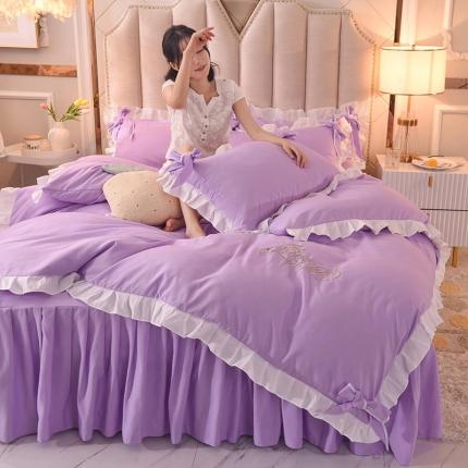 91家纺网 家纺一手货源 找家纺 (总)绒世界 2022新款潮系列爱巢款床裙款刺绣四件套