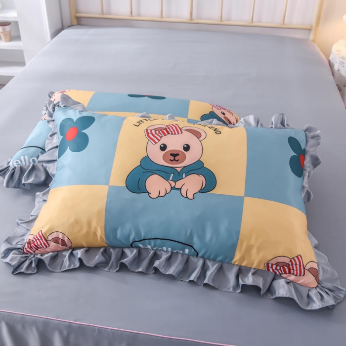 91家纺网 家纺一手货源 找家纺 绒世界 2022新款水洗真丝床裙款刺绣印花四件套 可爱熊