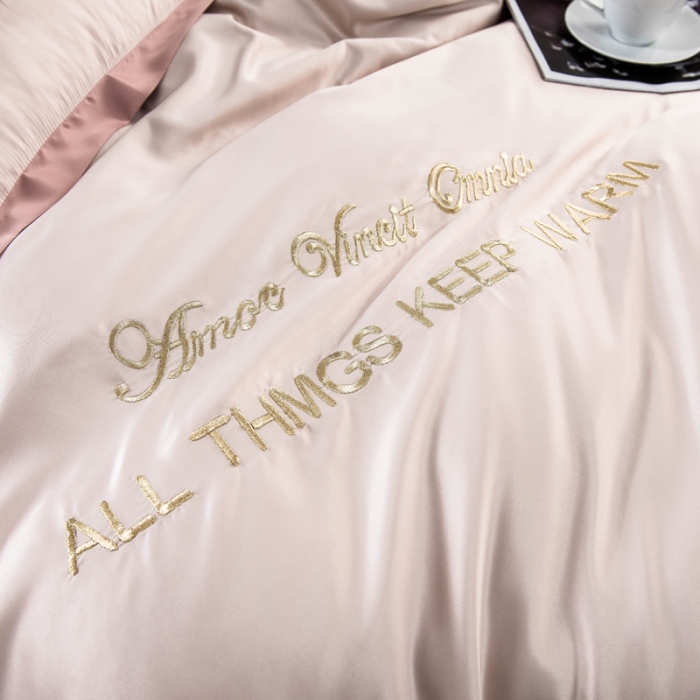 91家纺网 家纺一手货源 找家纺 欧冠 2022新款水洗真丝盛夏系列四件套 粉玉香槟