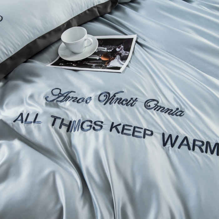 91家纺网 家纺一手货源 找家纺 欧冠 2022新款水洗真丝盛夏系列四件套 浅灰+深灰