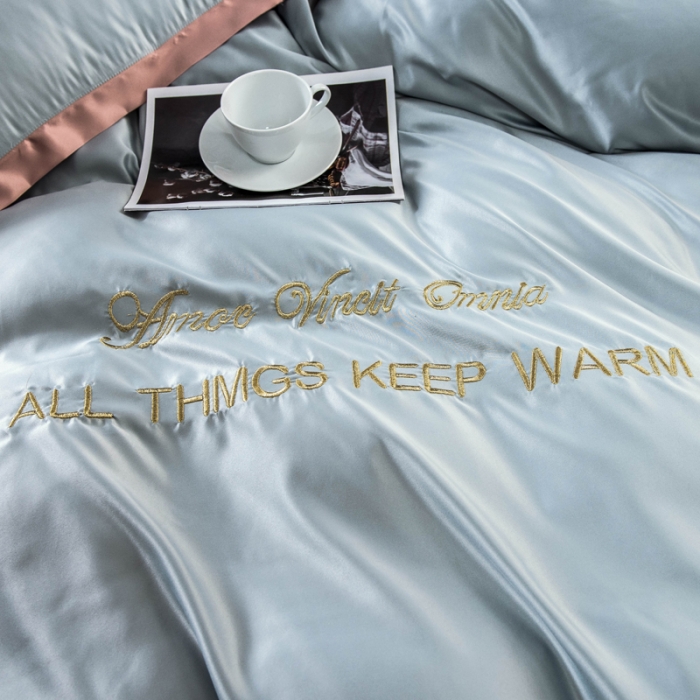 91家纺网 家纺一手货源 找家纺 欧冠 2022新款水洗真丝盛夏系列四件套 浅灰+香槟