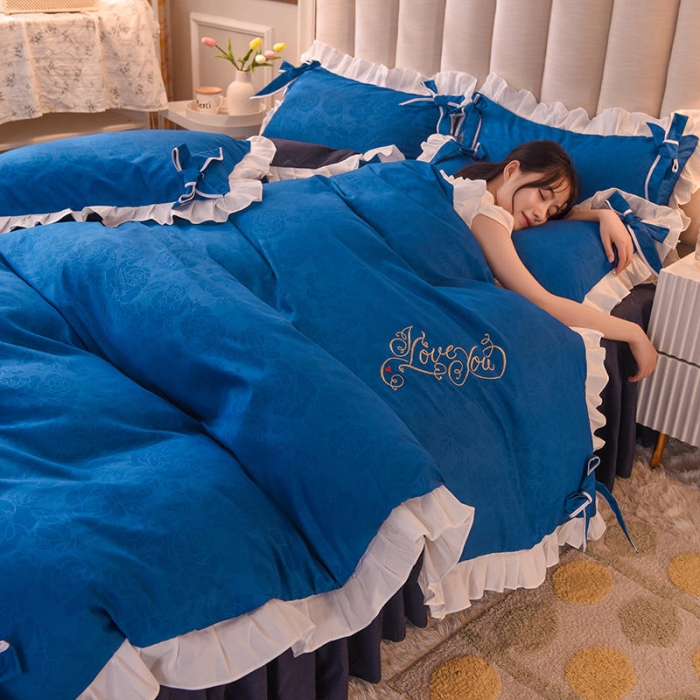 91家纺网 家纺一手货源 找家纺 (总)欧冠 2022新款潮系列爱巢款床裙款刺绣四件套