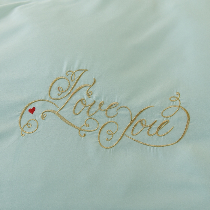 91家纺网 家纺一手货源 找家纺 欧冠 2022新款潮系列爱巢款床裙款刺绣四件套 碧绿