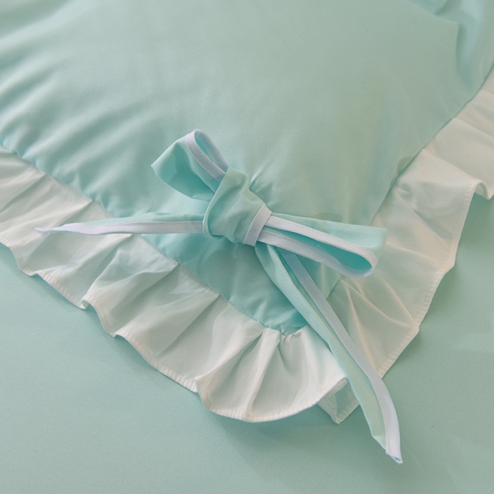 91家纺网 家纺一手货源 找家纺 欧冠 2022新款潮系列爱巢款床裙款刺绣四件套 碧绿