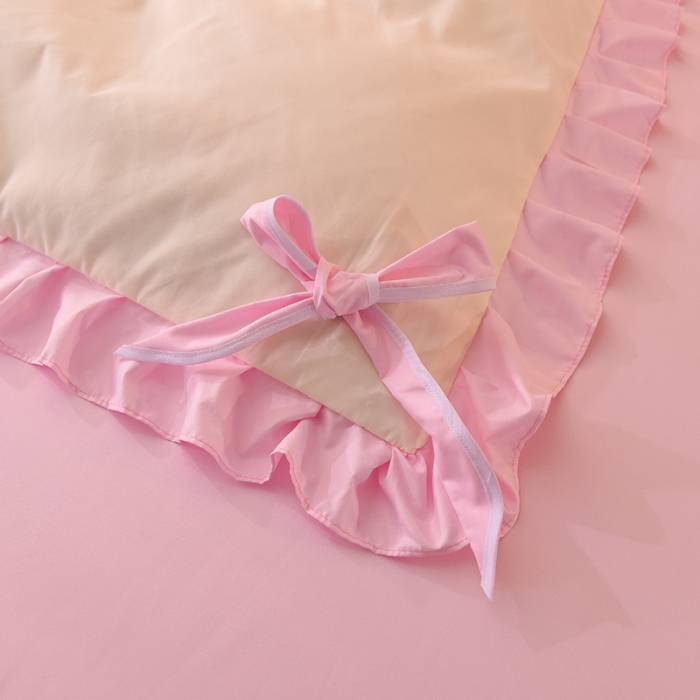 91家纺网 家纺一手货源 找家纺 欧冠 2022新款潮系列爱巢款床裙款刺绣四件套 粉白