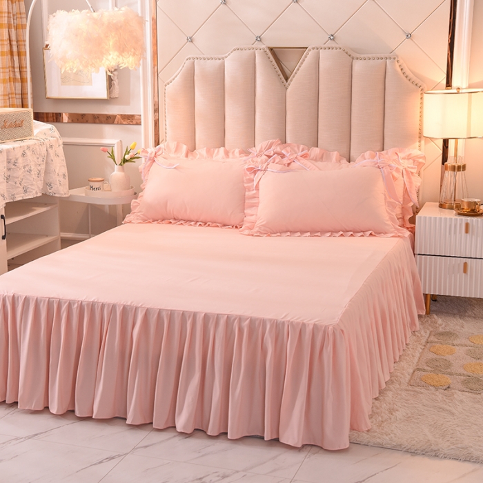 91家纺网 家纺一手货源 找家纺 欧冠 2022新款潮系列爱巢款床裙款刺绣四件套 粉玉