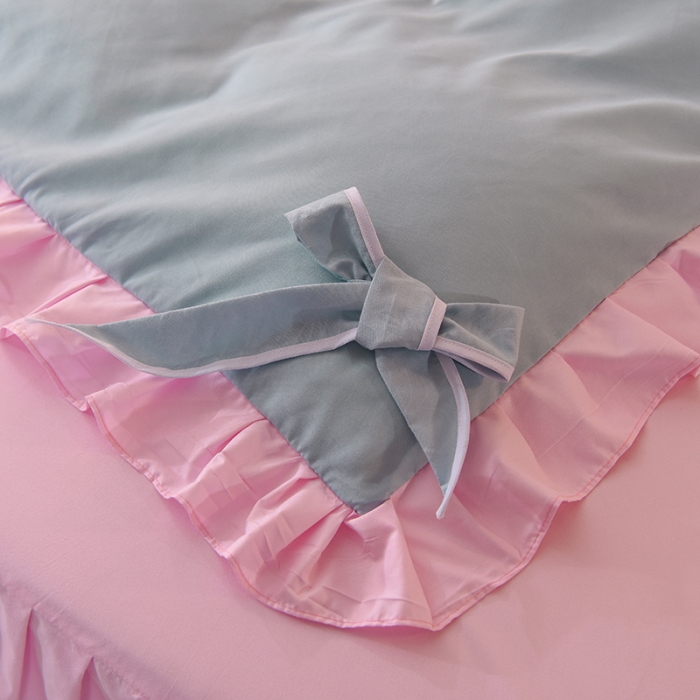 91家纺网 家纺一手货源 找家纺 欧冠 2022新款潮系列爱巢款床裙款刺绣四件套 兰粉