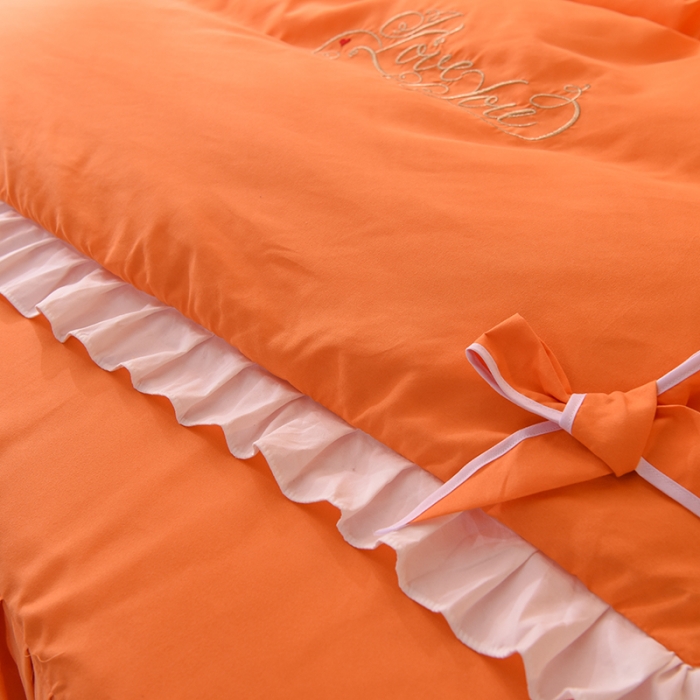 91家纺网 家纺一手货源 找家纺 欧冠 2022新款潮系列爱巢款床裙款刺绣四件套 蜜橙