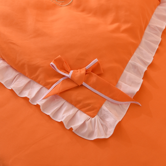 91家纺网 家纺一手货源 找家纺 欧冠 2022新款潮系列爱巢款床裙款刺绣四件套 蜜橙