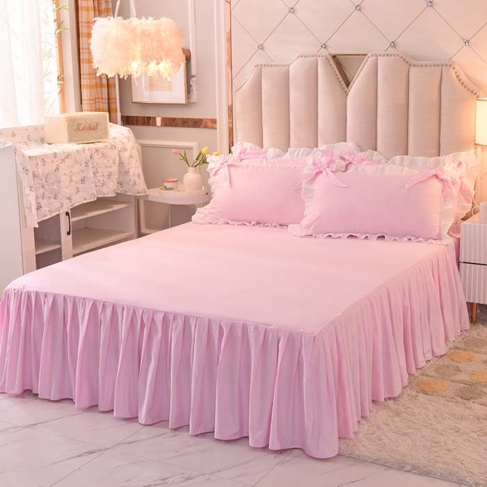 91家纺网 家纺一手货源 找家纺 欧冠 2022新款潮系列爱巢款床裙款刺绣四件套 浅粉