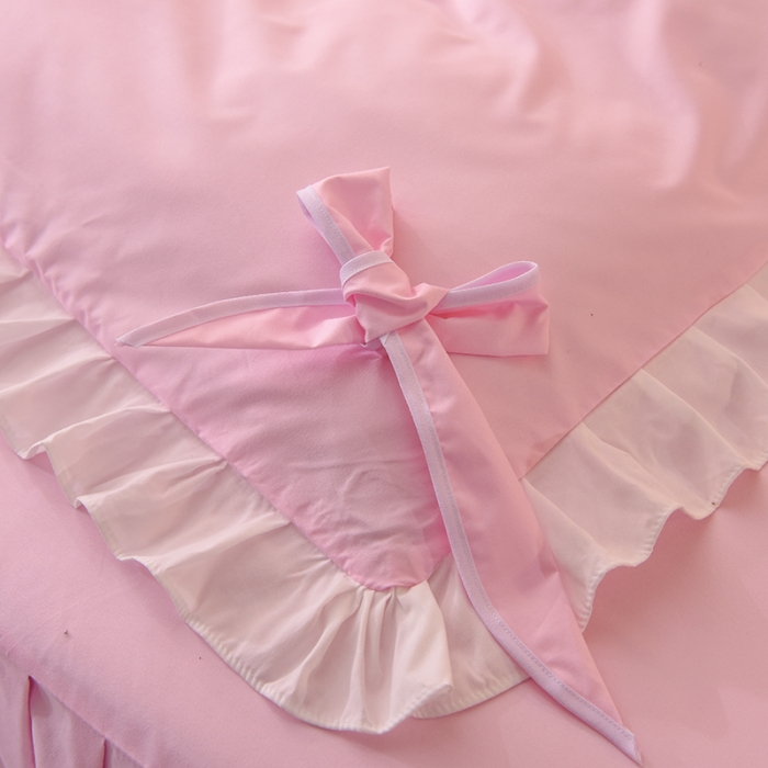 91家纺网 家纺一手货源 找家纺 欧冠 2022新款潮系列爱巢款床裙款刺绣四件套 浅粉