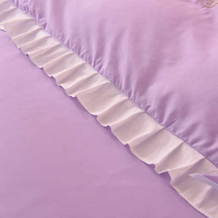 91家纺网 家纺一手货源 找家纺 欧冠 2022新款潮系列爱巢款床裙款刺绣四件套 浅紫