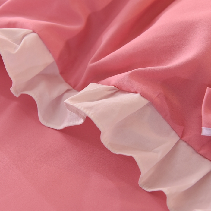 91家纺网 家纺一手货源 找家纺 欧冠 2022新款潮系列爱巢款床裙款刺绣四件套 深粉