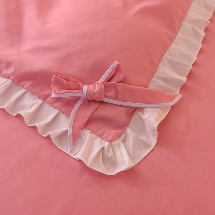 91家纺网 家纺一手货源 找家纺 欧冠 2022新款潮系列爱巢款床裙款刺绣四件套 深粉