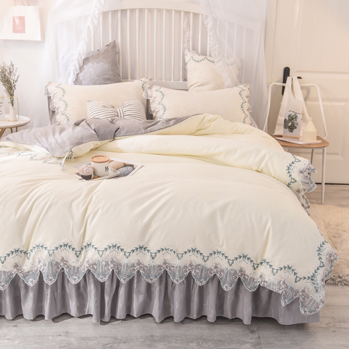 91家纺网 家纺一手货源 找家纺 (总)欧冠 2022新款韩版水洗棉蕾丝玫瑰秘密系列四件套