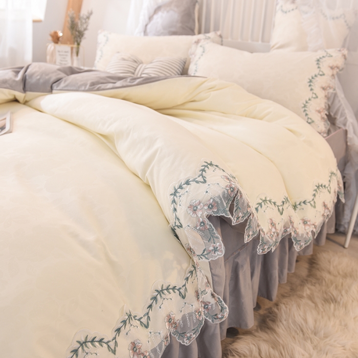 91家纺网 家纺一手货源 找家纺 (总)欧冠 2022新款韩版水洗棉蕾丝玫瑰秘密系列四件套