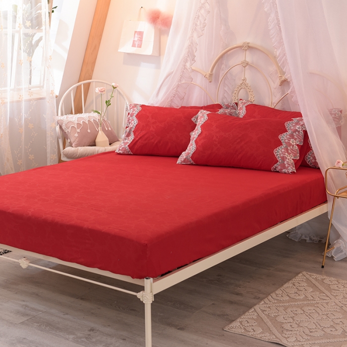 91家纺网 家纺一手货源 找家纺 欧冠 2022新款韩版水洗棉蕾丝玫瑰秘密系列四件套 玫瑰秘密-大红