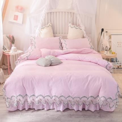 欧冠 2022新款韩版水洗棉蕾丝玫瑰秘密系列四件套 玫瑰秘密-粉