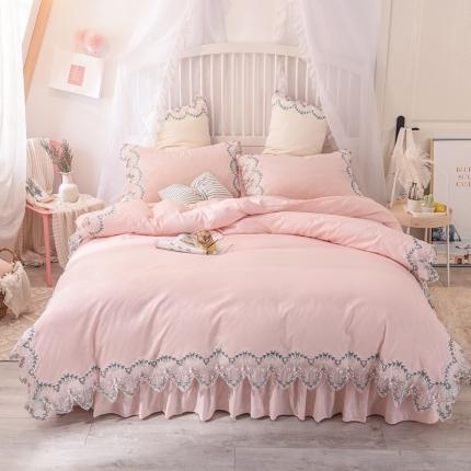 欧冠 2022新款韩版水洗棉蕾丝玫瑰秘密系列四件套 玫瑰秘密-玉