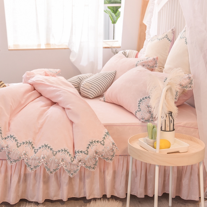 91家纺网 家纺一手货源 找家纺 欧冠 2022新款韩版水洗棉蕾丝玫瑰秘密系列四件套 玫瑰秘密-玉