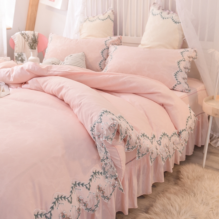 91家纺网 家纺一手货源 找家纺 欧冠 2022新款韩版水洗棉蕾丝玫瑰秘密系列四件套 玫瑰秘密-玉