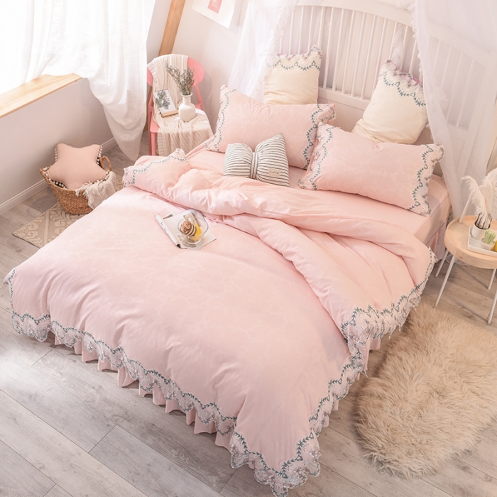 91家纺网 家纺一手货源 找家纺 欧冠 2022新款韩版水洗棉蕾丝玫瑰秘密系列四件套 玫瑰秘密-玉