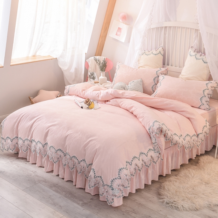 91家纺网 家纺一手货源 找家纺 欧冠 2022新款韩版水洗棉蕾丝玫瑰秘密系列四件套 玫瑰秘密-玉