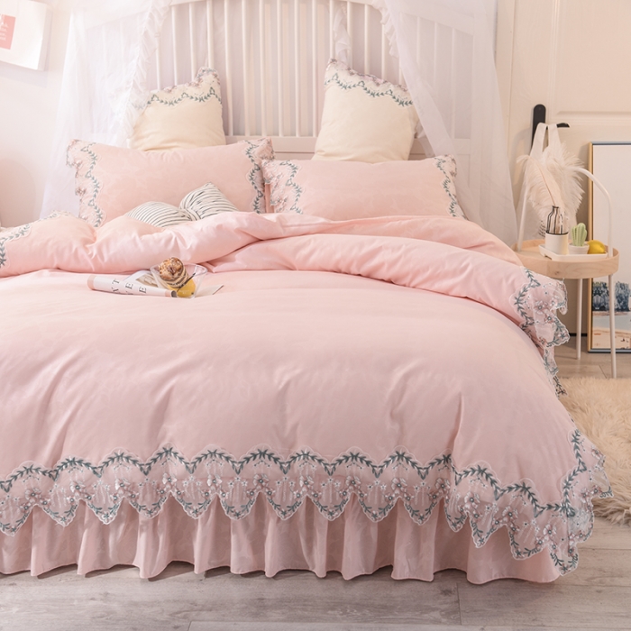 91家纺网 家纺一手货源 找家纺 欧冠 2022新款韩版水洗棉蕾丝玫瑰秘密系列四件套 玫瑰秘密-玉