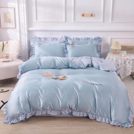 91家纺网 家纺一手货源 找家纺 (总)欧冠 2022新款水洗真丝加水洗棉刺绣幸福花系列四件套