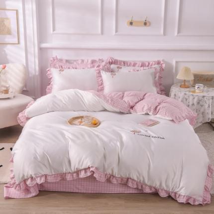 91家纺网 家纺一手货源 找家纺 (总)欧冠 2022新款水洗真丝加水洗棉刺绣幸福花系列四件套