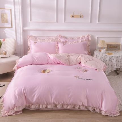 91家纺网 家纺一手货源 找家纺 (总)欧冠 2022新款水洗真丝加水洗棉刺绣幸福花系列四件套