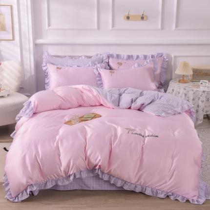 91家纺网 家纺一手货源 找家纺 (总)欧冠 2022新款水洗真丝加水洗棉刺绣幸福花系列四件套