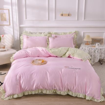 91家纺网 家纺一手货源 找家纺 (总)欧冠 2022新款水洗真丝加水洗棉刺绣幸福花系列四件套