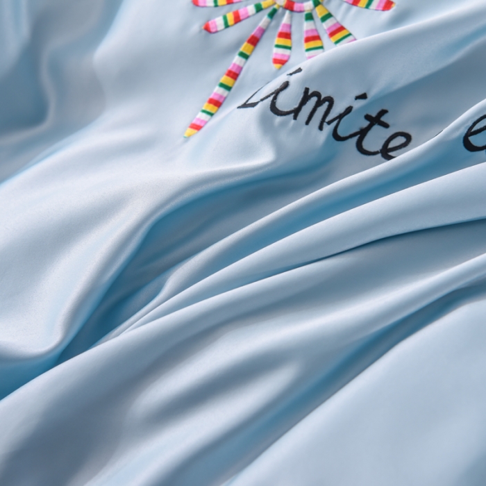 91家纺网 家纺一手货源 找家纺 (总)欧冠 2022新款水洗真丝加水洗棉刺绣幸福花系列四件套