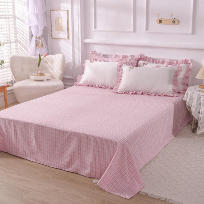 91家纺网 家纺一手货源 找家纺 欧冠 2022新款水洗真丝加水洗棉刺绣幸福花系列四件套 幸福花-粉白