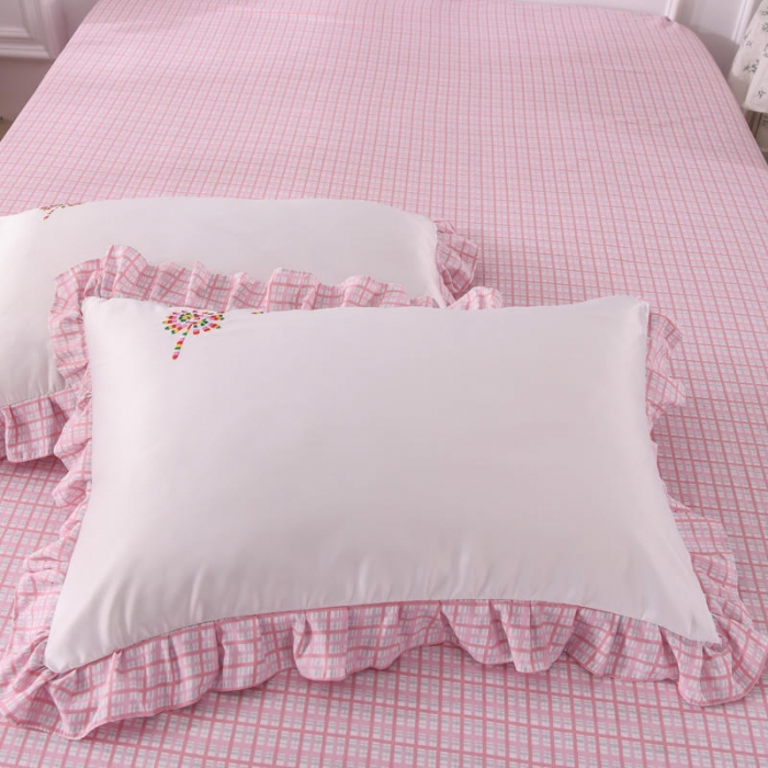 91家纺网 家纺一手货源 找家纺 欧冠 2022新款水洗真丝加水洗棉刺绣幸福花系列四件套 幸福花-粉白