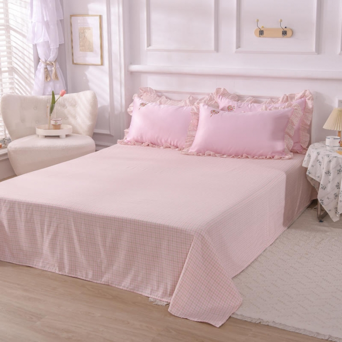 91家纺网 家纺一手货源 找家纺 欧冠 2022新款水洗真丝加水洗棉刺绣幸福花系列四件套 幸福花-粉色