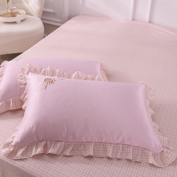 91家纺网 家纺一手货源 找家纺 欧冠 2022新款水洗真丝加水洗棉刺绣幸福花系列四件套 幸福花-粉色