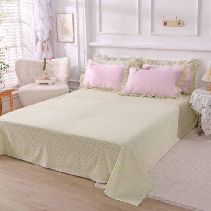 91家纺网 家纺一手货源 找家纺 欧冠 2022新款水洗真丝加水洗棉刺绣幸福花系列四件套 幸福花-嫩绿