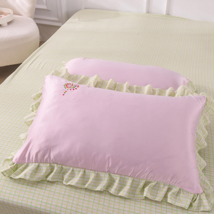 91家纺网 家纺一手货源 找家纺 欧冠 2022新款水洗真丝加水洗棉刺绣幸福花系列四件套 幸福花-嫩绿