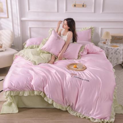 欧冠 2022新款水洗真丝加水洗棉刺绣幸福花系列四件套 幸福花-嫩绿