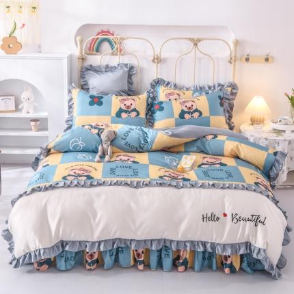 91家纺网 家纺一手货源 找家纺 (总)欧冠 2022新款水洗真丝床裙款刺绣印花四件套