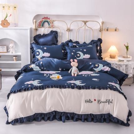 91家纺网 家纺一手货源 找家纺 (总)欧冠 2022新款水洗真丝床裙款刺绣印花四件套