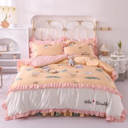 91家纺网 家纺一手货源 找家纺 (总)欧冠 2022新款水洗真丝床裙款刺绣印花四件套