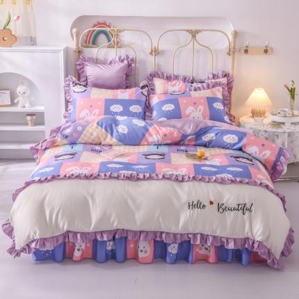 91家纺网 家纺一手货源 找家纺 (总)欧冠 2022新款水洗真丝床裙款刺绣印花四件套