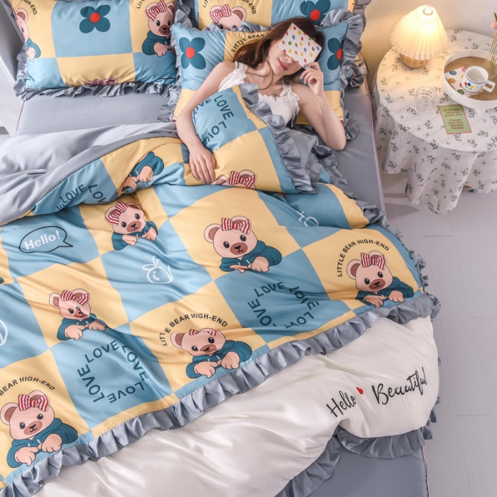 91家纺网 家纺一手货源 找家纺 (总)欧冠 2022新款水洗真丝床裙款刺绣印花四件套