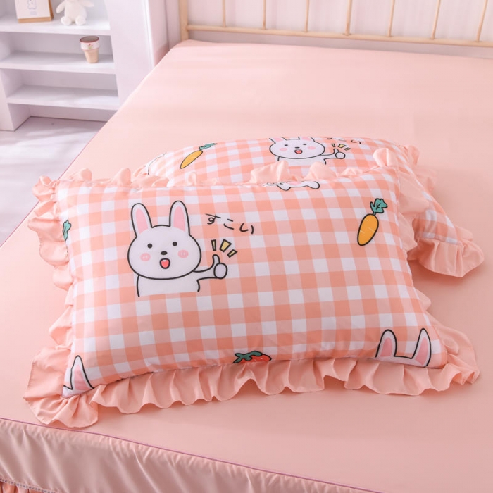 91家纺网 家纺一手货源 找家纺 欧冠 2022新款水洗真丝床裙款刺绣印花四件套 小白兔