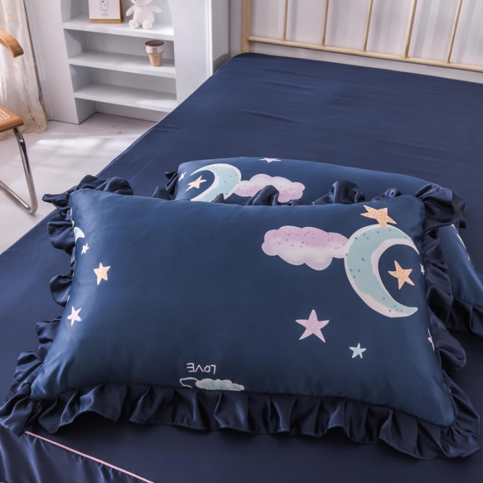 91家纺网 家纺一手货源 找家纺 欧冠 2022新款水洗真丝床裙款刺绣印花四件套 蓝月亮